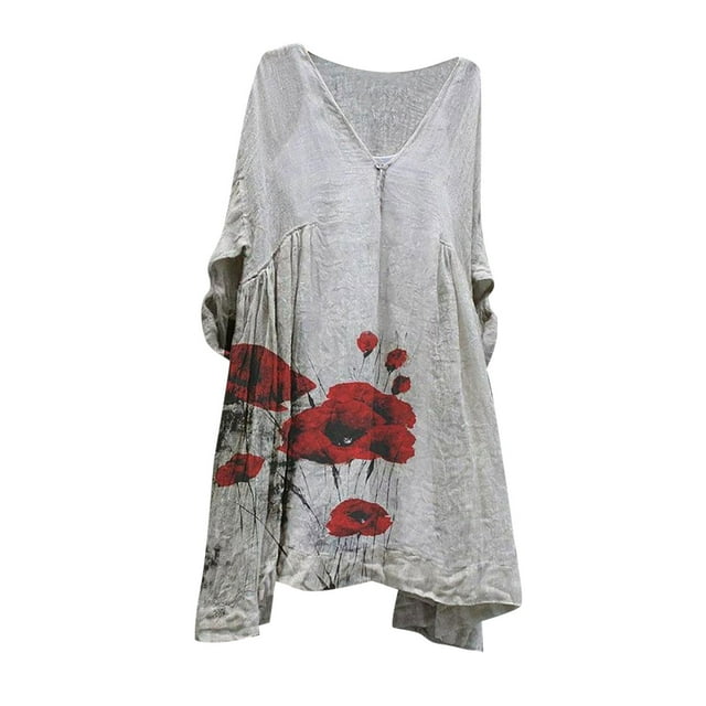 Pompotops Mode pour Femmes Grande Taille Vintage Vacances Floral Manches 3/4 Robes Vintage en Solde