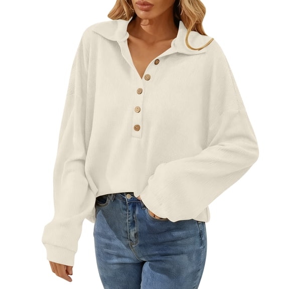 Oversized Sweatshirt for Women Casual Long Sleeve Button V-Neck Pullovers Loose Fit Pullover Tops