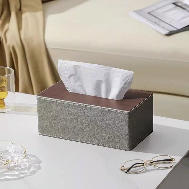 Zhuge Funda para caja de pañuelos, soporte de cuero para pañuelos, servilletas, soporte rectangular para baño, hogar, oficina, 25 x 14 x 10 cm (gris, B, L)