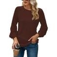 thumbnail image 7 of Mengpipi Women's Long Sleeve Blouse Lace Waffle Knit Loose Casual Tops, Burgundy-XXL(US 20-22), 7 of 7