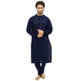 thumbnail image 2 of Atasi Classic Blue Men's Cotton Kurta Pyjama Party Wear Designer Shirt-X-Large, 2 of 6