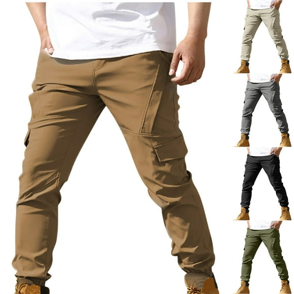 QATAINLAV on Sale Clearance, Multi Pocket Cargo Pants for Men Outdoor Solid Color Casual Work Trousers Spring Summer Lightweight Elastic Bottom Joggers Pant Brown M
