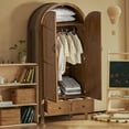 thumbnail image 5 of Oubayajia Arched Armoire Wardrobe Closet with Fluted Doors, Wooden Wardrobe Closet with Drawers, Shelves and Hanging Rod for Bedroom, 5 of 9