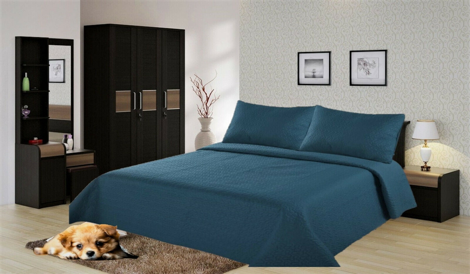 NENA AQUA BLUE Solid Hypoallergenic Quilt Bedspread Bed Bedding Coverlets Cover 