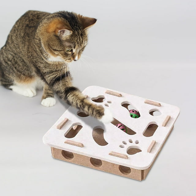 COM1950s Interactive Cat Puzzle Toy,Mental Stimulation Digging Box with Balls for Indoor Cats and Small Dogs,Interactive Pet Game for Brain Training and Indoor Entertainment