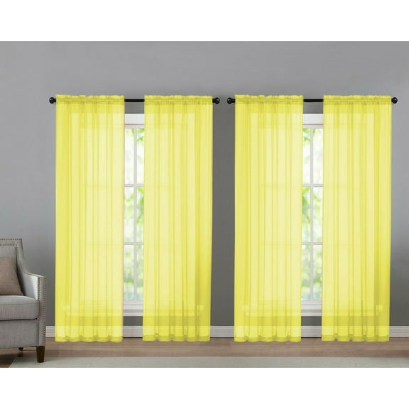 4 Pack Basic Home Rod Pocket Sheer Voile Window Curtains - Yellow