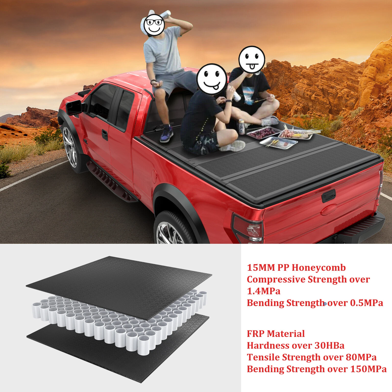 MOSTPLUS FRP 6.5FT 4-Fold Hard Truck Tonneau Cover for 2004-2026 Dodge Ram 1500 2500 3500 Truck Bed On Top Quad Fold