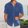 thumbnail image 2 of Inglocry Mens Linen Shirt, Casual Button Up Down Shirts for Men, Beach Short Sleeve Essential Business Top for Summer Navy XL, 2 of 5
