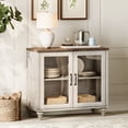 thumbnail image 3 of WAMPAT Buffet Server Table, Accent Sideboard with Glass Door & Storage, Console Table for Kitchen, Dining Room, Living Room, Rustic White, 33.9", 3 of 8