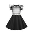 thumbnail image 2 of Ashirexll Girls Summer Dresses, Little Girls Dresses, 3-8 Years Girls Summer Waist Stripe Solid Color Spliced Ruffle Short Sleeve Round Neck Dress, 2 of 7