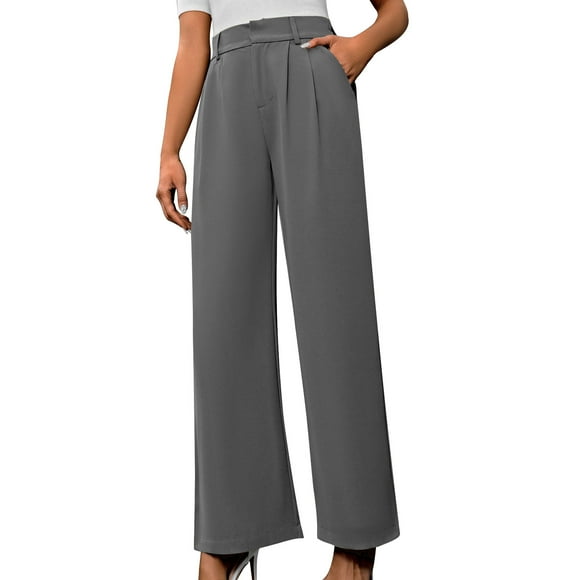 Yuyuzo Business Casual Pants for Women Wide Straight Leg High Waist Loose Comfy Office Work Trousers with Pockets