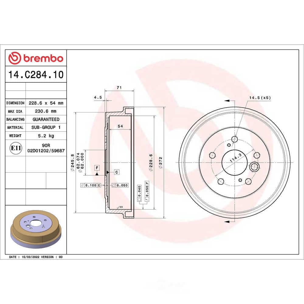 Brembo 14.C284.10 ESSENTIAL Brake Drum