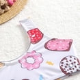 thumbnail image 5 of Huowey Baby Toddler Swimwear 3 Piece Cute Cartoon Print Drawstring Bikini Set Round Neck Fashionable High Waist Brief Separates Short Sleeve Cover Up Cardigan Beachwear Summer Swimsuit,Pink,5-6 Years, 5 of 7