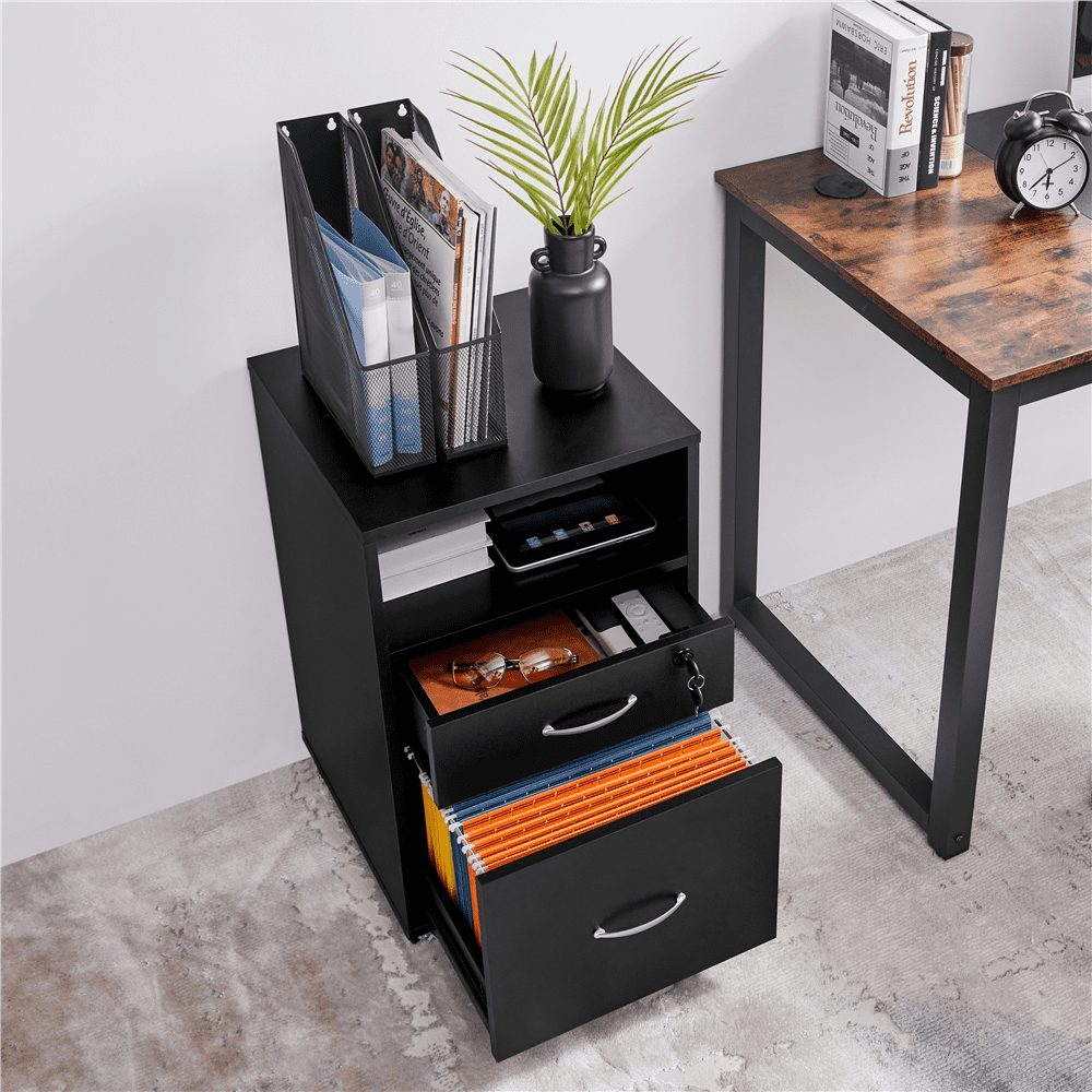 Alden Design 2- Drawer Wooden Vintage Mobile File Cabinet for Home and Office, Black