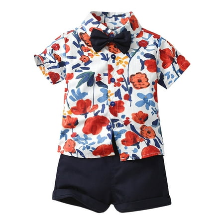 

Icvfdpl Infant Clothes Sets Short Sleeve Turndown Collar Gentleman Tops Hawaii Floral T Shirt Outfits Charming Relaxed Fit