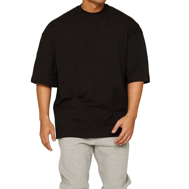 SAYOO Hombres Camiseta, Manga Media Color Sólido Ajuste Suelto Gimnasio Fitness Culturismo Algodón Tops Deportes Entrenamiento Camiseta SAYOO Casual