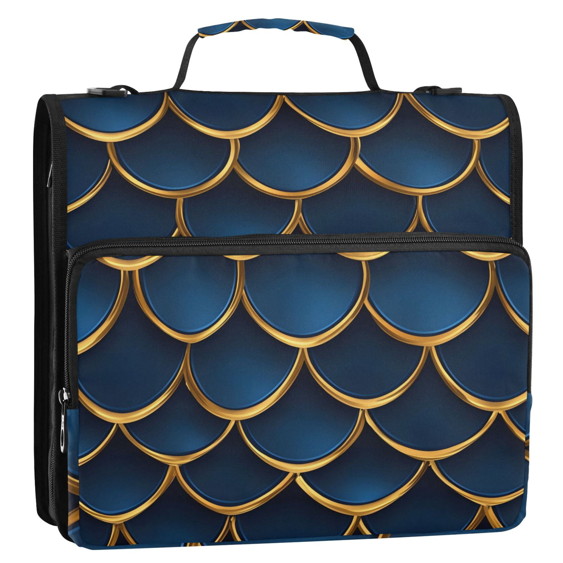 ALAZA Zipper Binder 3d Dragon Scales Blue 3 Ring Trapper Keeper File Folder Organizer Bag