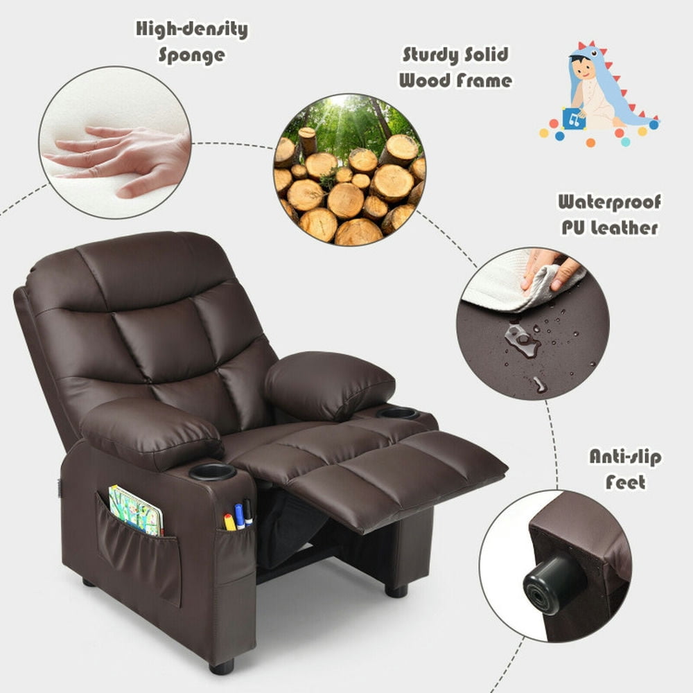 Kadyn Kids Recliner Chair, Kids Relax Chair,Lazy Boy Chair,Kids Recliner Chair with Cup Holder and Footrest for Children-Brown