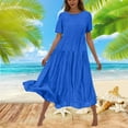thumbnail image 1 of Gspmoly Robes pour Femmes, Robe Décontractée à Fleurs Unie à Manches Courtes et Col Ras du Cou pour Femmes, Robe Longue Fluide à Étages pour la Plage, Robes de Soirée pour Femmes jusqu'à 65 % de Rabais, 1 of 6