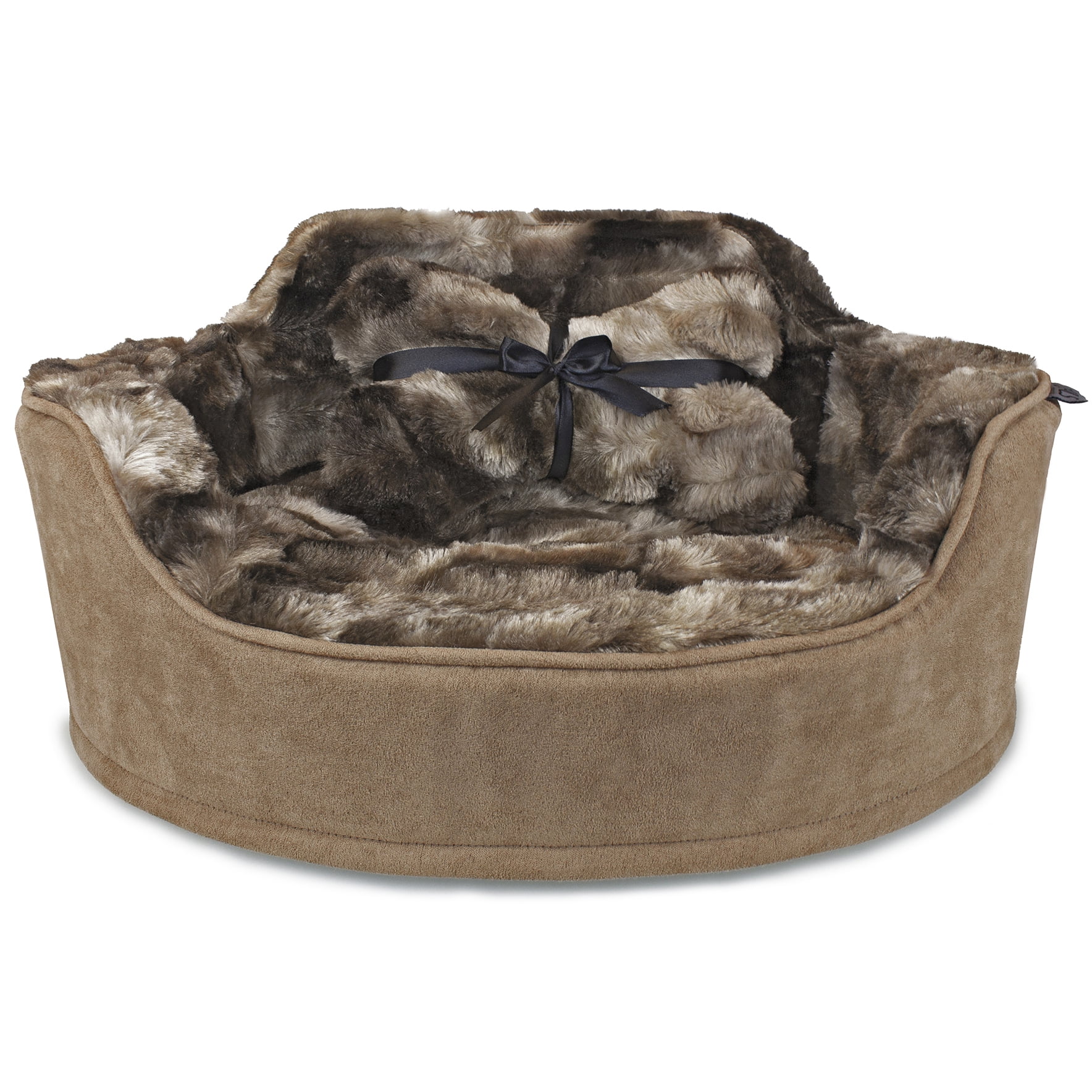 Precious Tails Faux Fur Princess Pet Dog Bed with Plush Bone Pillow