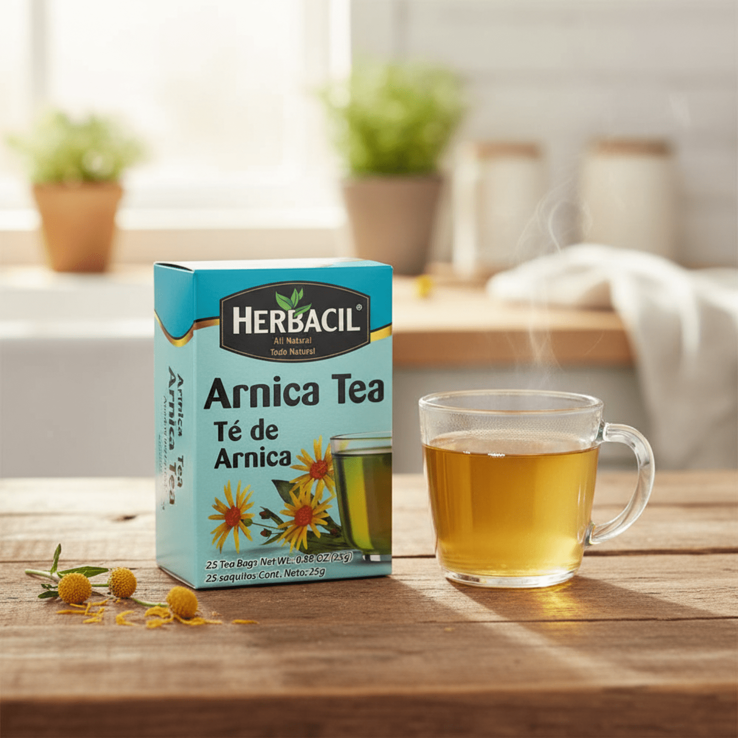 Herbacil Arnica Herbal Tea Bags, All Natural, Caffeine Free, Net Content 25 Count, 0.88 Box