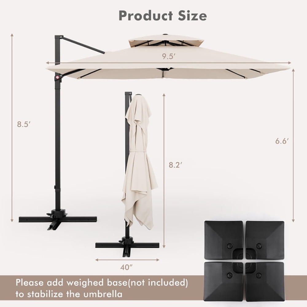 Aimee Lii 9.5 Feet Cantilever Patio Umbrella with 360° Rotation and Double Top, Table Umbrella Outdoor for Patio Pool Beach, Beige Aimee Lii 9.5 Feet Cantilever Patio Umbrella with 360° Rotation and Double Top, Table Umbrella Outdoor for Patio Pool Beach, Beige
