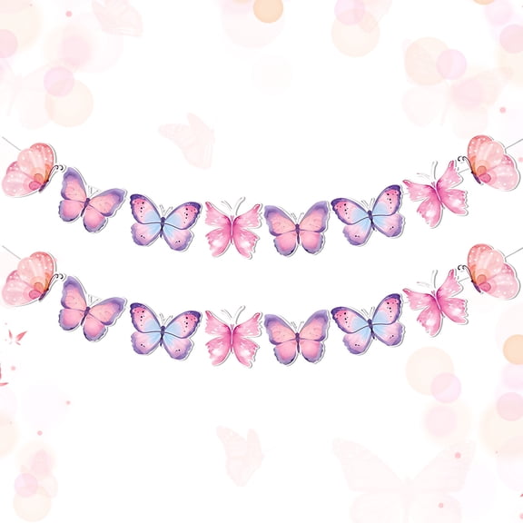 Pink Butterfly Garden Hanging Banner Decor Set - Watercolor Gradient Fairy Party Supplies for Romantic Theme Events