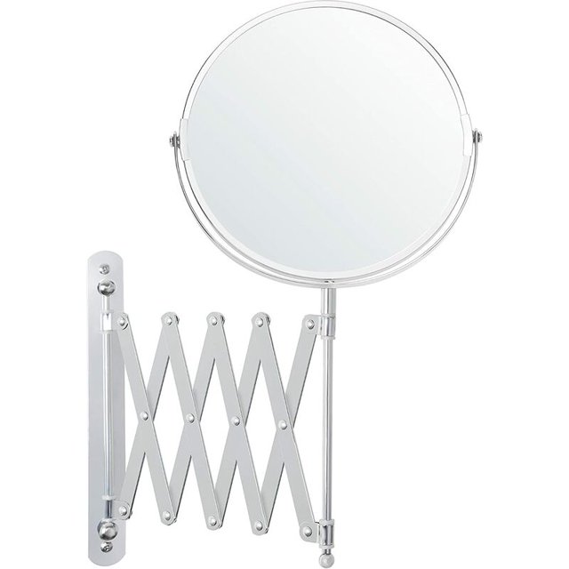 Espejo de aumento de pared extensible giratorio de 360° - Aumento de 3x - 22 x 21,7 cm - Espejo de pared de baño de doble cara de acero inoxidable para maquillaje y afeitado