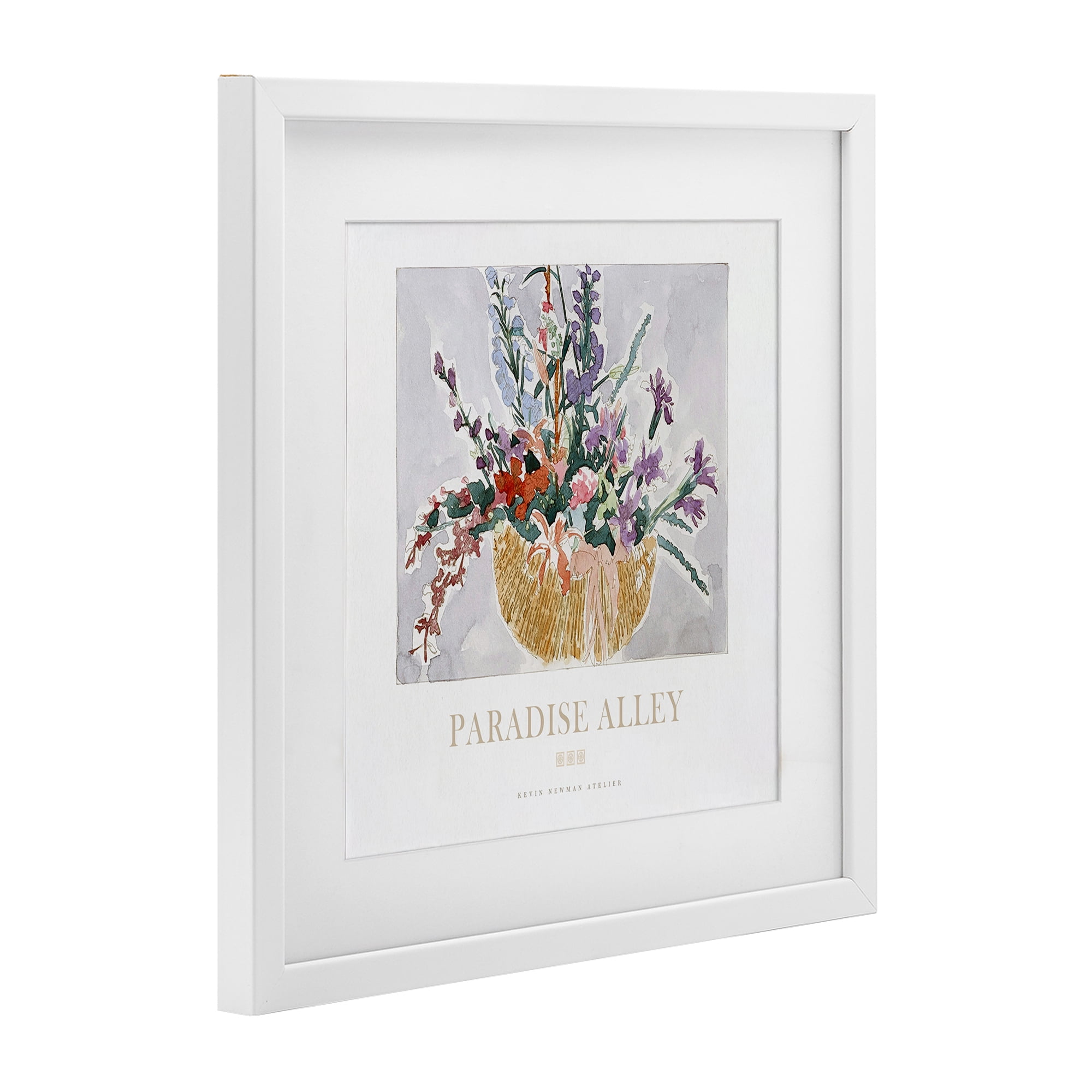 Stupell Industries Paradise Alley Basket of Flowers White Framed Print Under Glass, design by Jadei Graphics