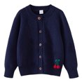 thumbnail image 1 of RXIRUCGD Cardigan Tricoté à la Main pour Filles, Col Rond en Coton, Veste Pull pour Enfants (Marine, Taille : 3 Ans), 1 of 3