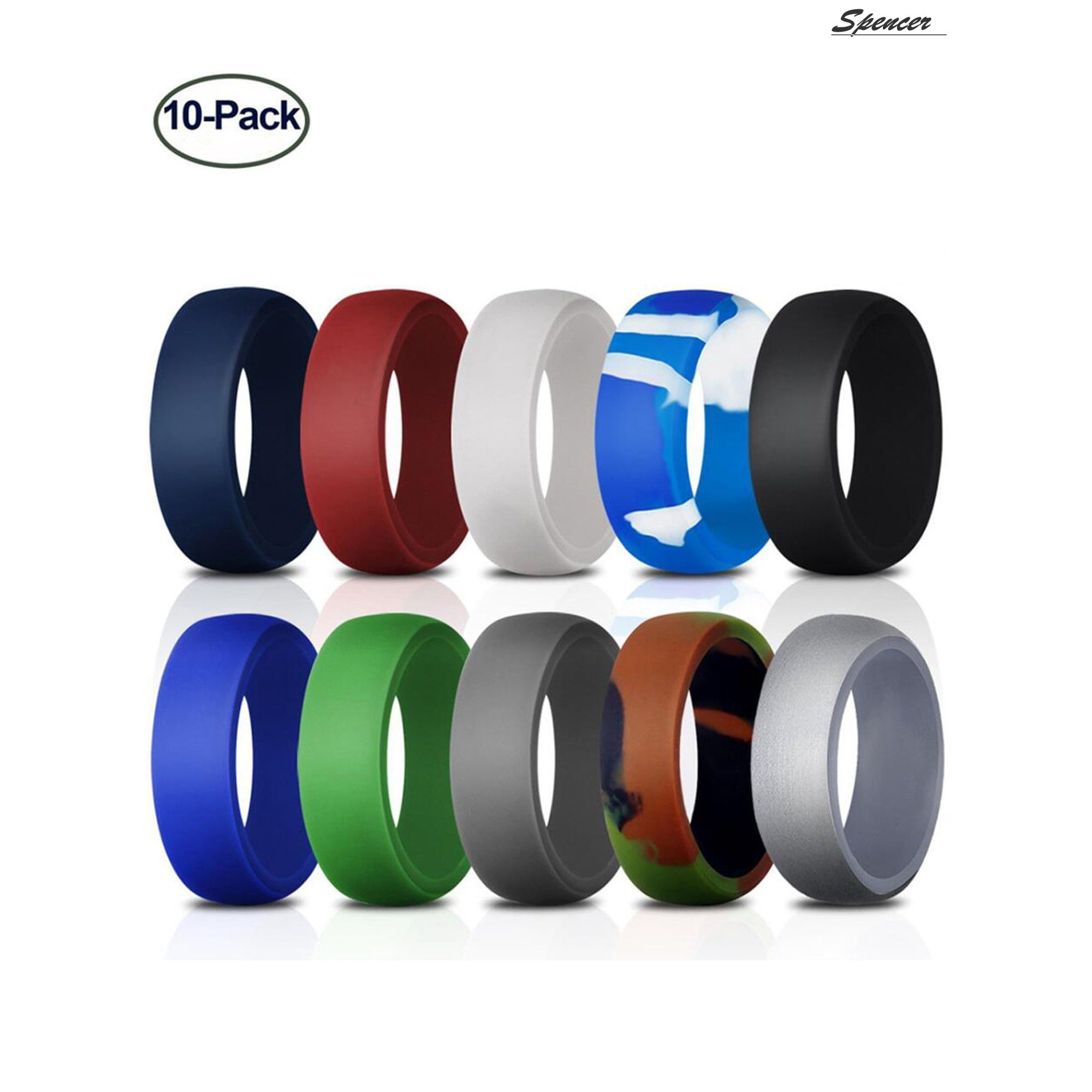 Spencer Silicone Wedding Rings, Multi-Color, Rubber Band, Includes 10pcs, Size 9