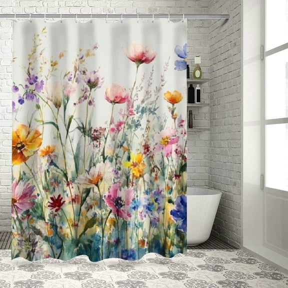 BCIIG Floral Washable Shower Curtain 100% Polyester with Hooks 36"x72