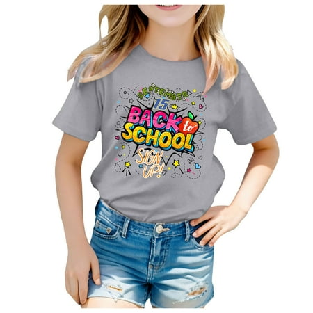 

Kids School Season Back To School Season Printed Casual Short Sleeve Top T Shirt Sports Baby Girl Clothes