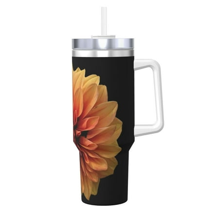 

Matuu Orange Dalia for 40OZ Ice Cup with Handle Durable Thermal Cups Keep Drinks Cold and Hot Insulated Car Mug with Lid