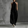 thumbnail image 2 of Guluxicc 2 Piece Womens Outfit Sets Halter Neck Sleeveless Twist Knot Top High Waist Wide Leg Pants with Pockets Outfits for Casual Wear, 2 of 6