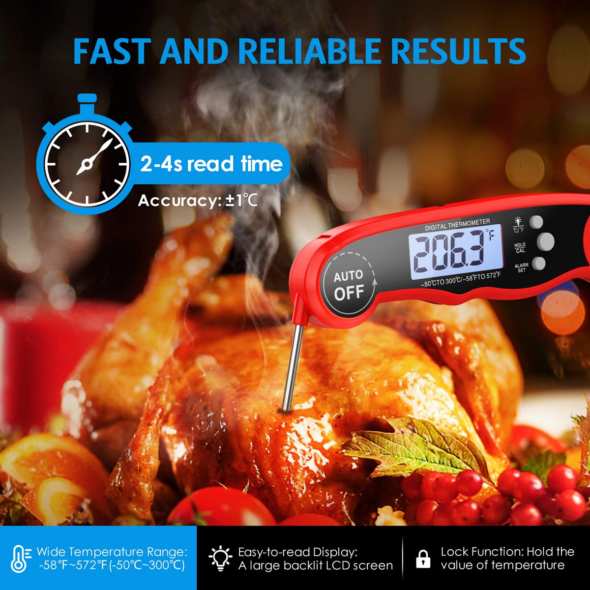 AMIR Wireless Meat Thermometer for Grilling and Smoking | Kitchen Food  Cooking Candy Thermometer with 4 Meat Probes | 500FT Grill Thermometer for