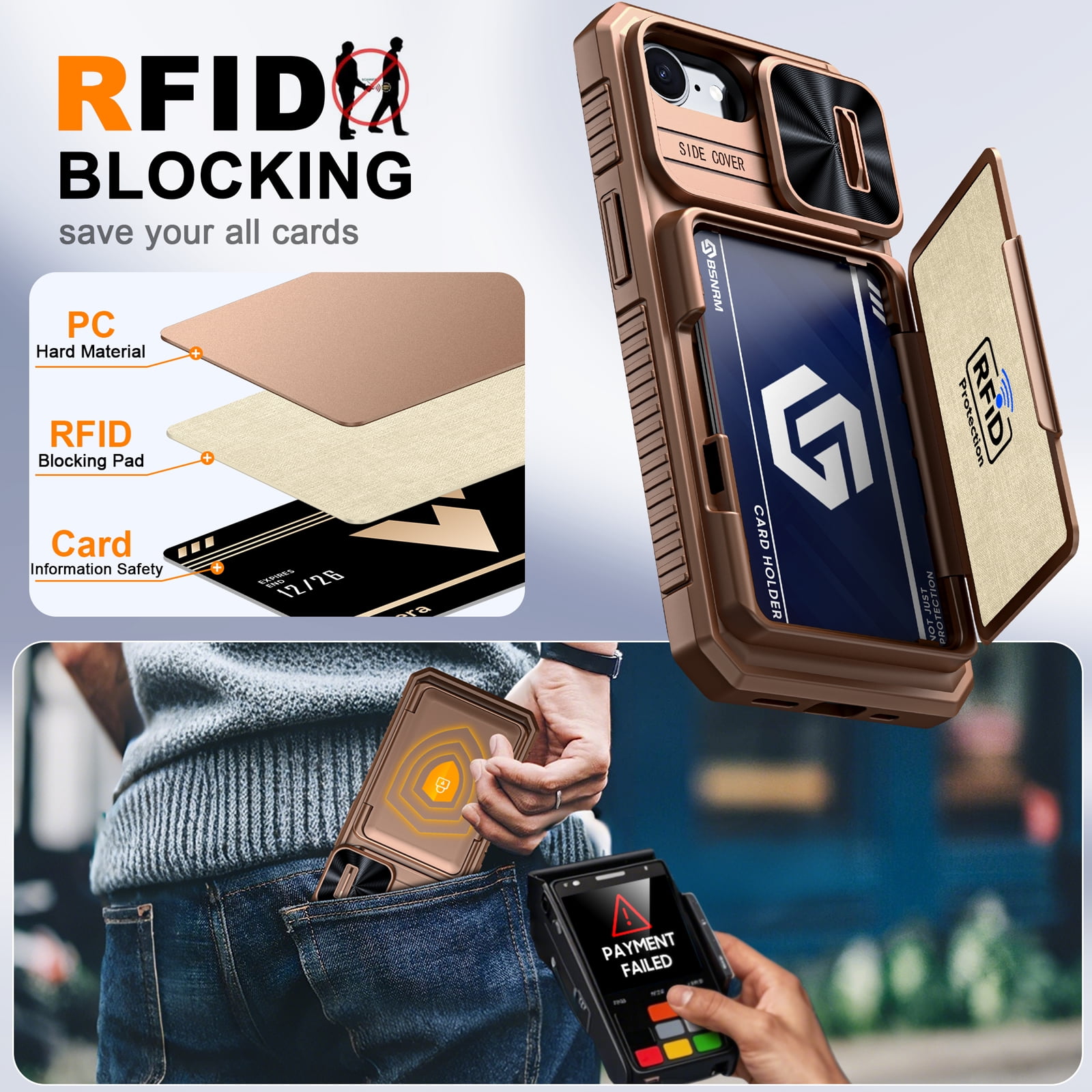 Vizvera for iPhone 16 E Case Wallet RFlD [Cards Holder][Camera Control][Camera Cover] Full Body Rugged Shockproof Silicone Protective Phone Case for iPhone 16 E-Gold