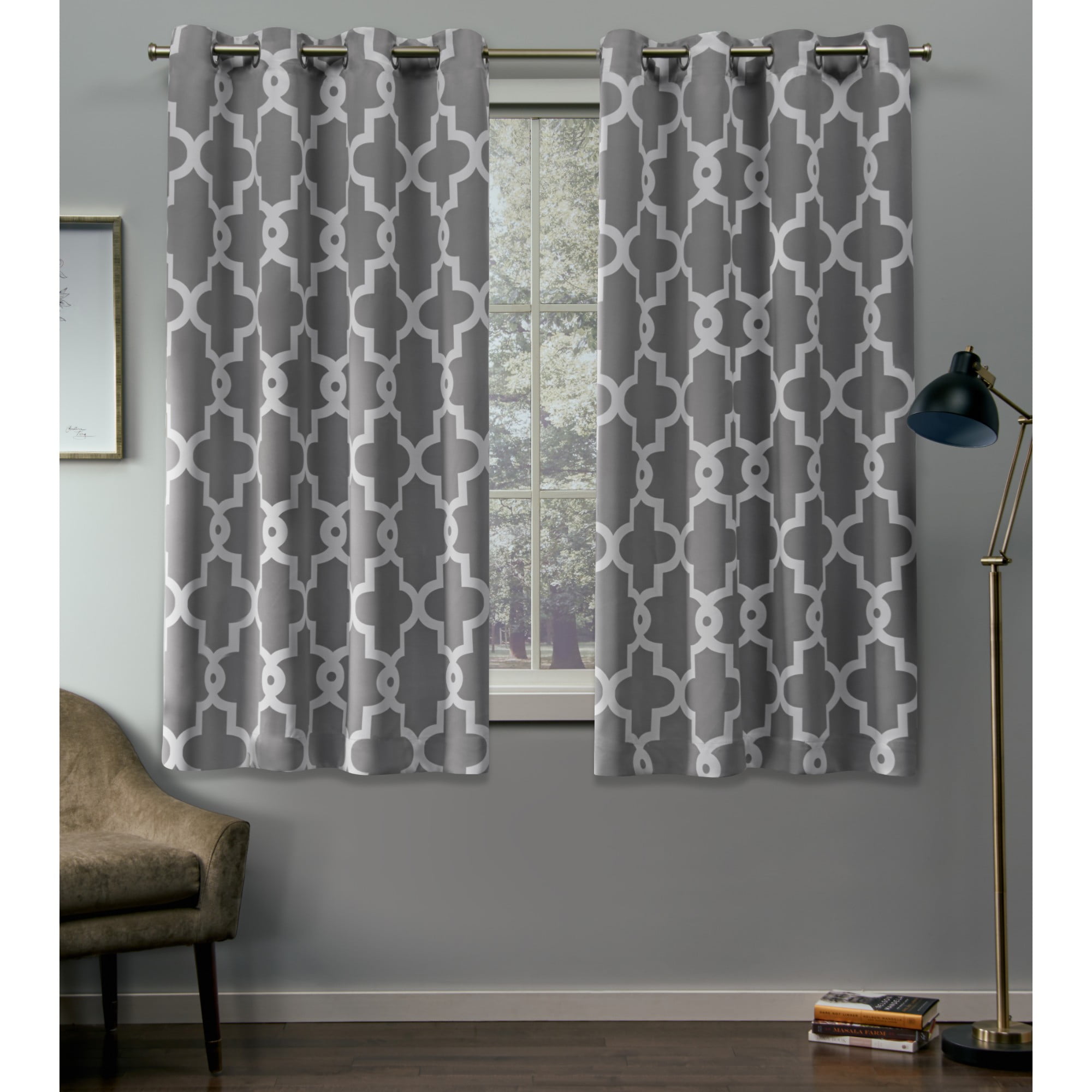 Exclusive Home Curtains 2 Pack Ironwork Sateen Blackout Grommet Top