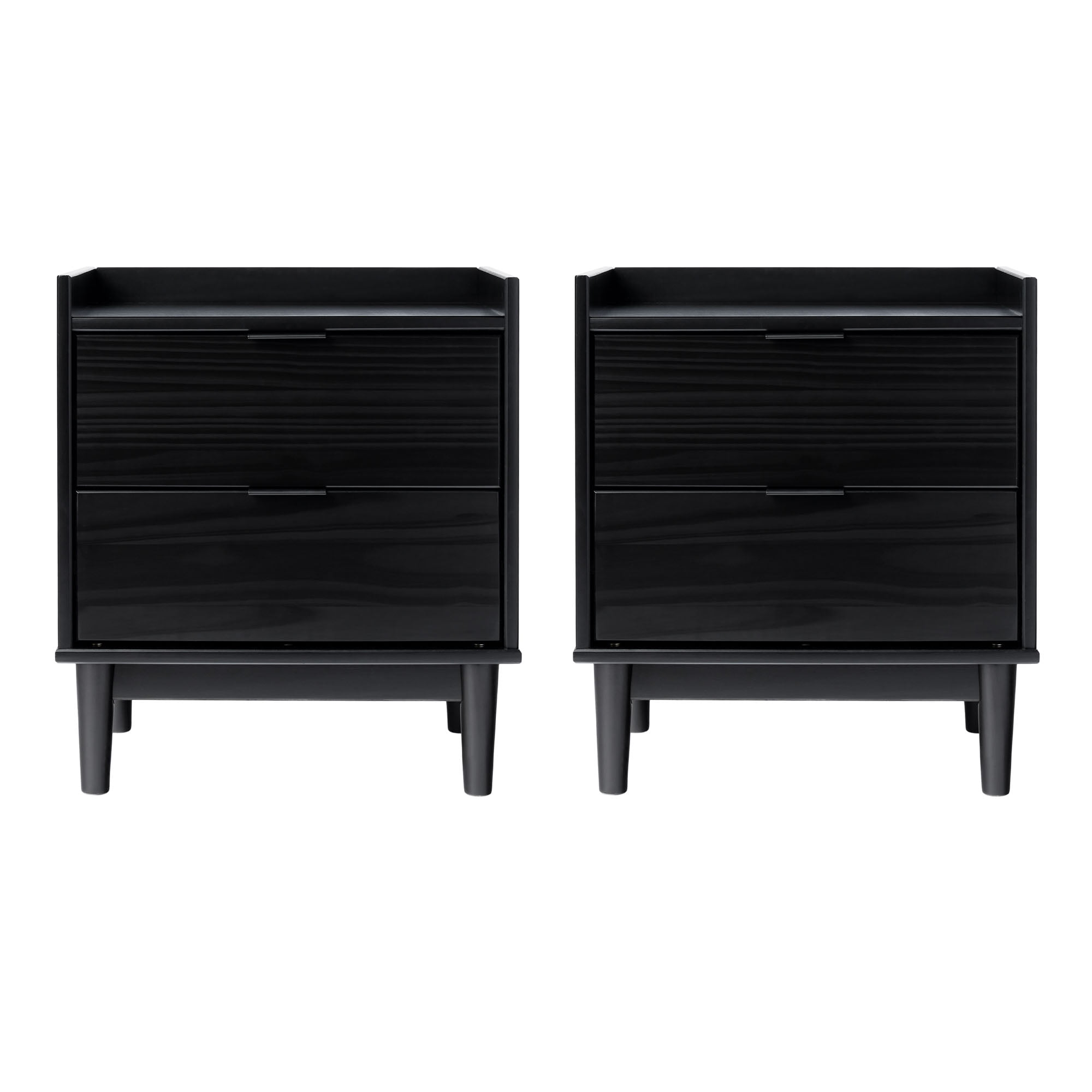 Walker Edison Mid-Century Modern Gallery-Top 2-Drawer Nightstand, 2 Pack, Black