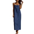 thumbnail image 3 of VBVC Women's Spaghetti Strap Cotton Linen Maxi Dress , Ladies' Square Neck Casual Slip Dress , Summer Beach Vacation Long Dresses For Women,Navy,S-2XL, 3 of 10
