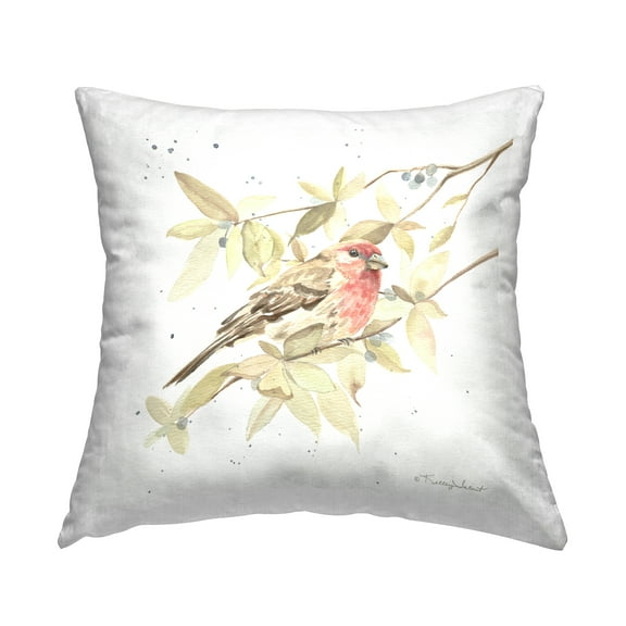 Stupell Industries Finch Perched on Branch Square Decorative Printed Throw Pillow, 18 x 18