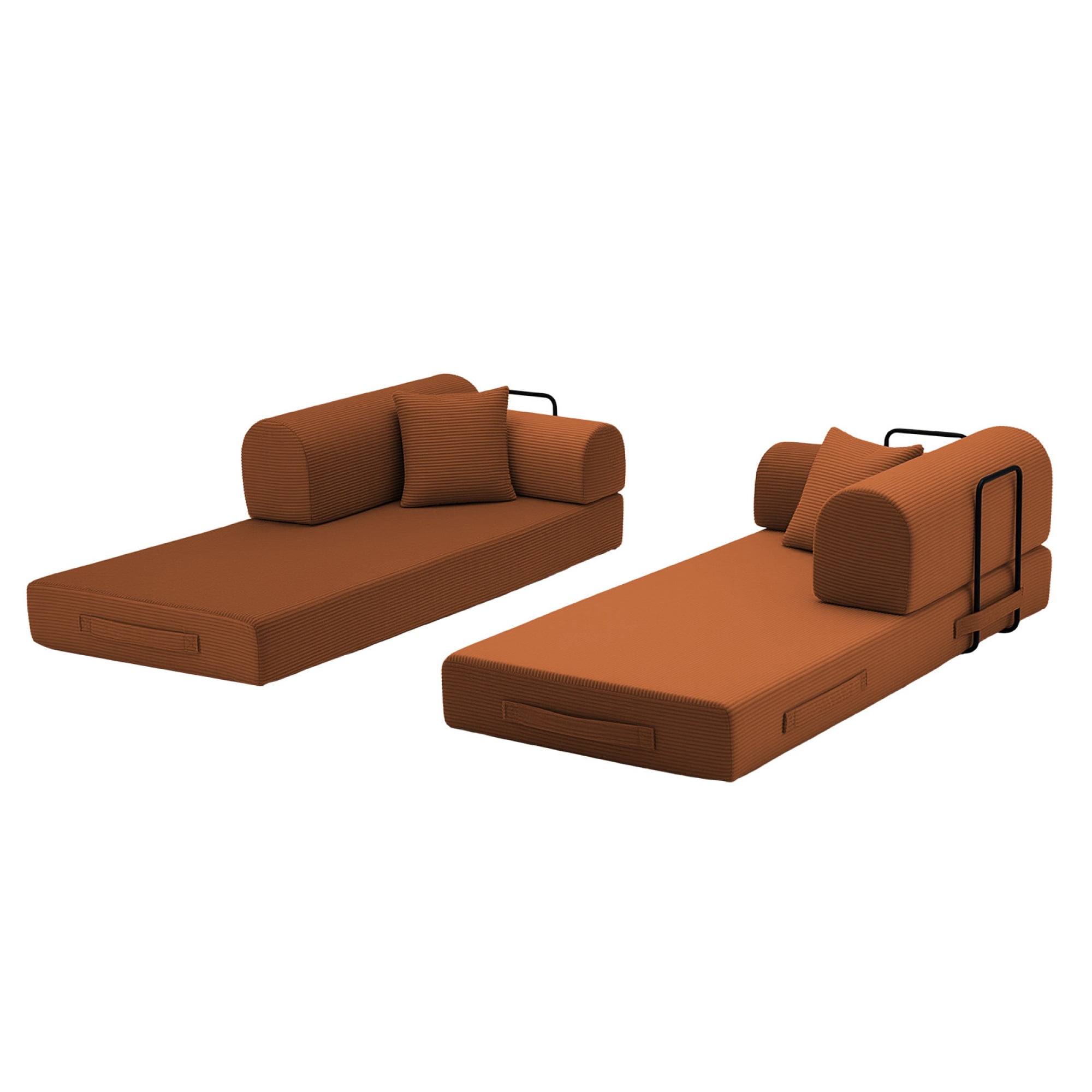 Leumius Oversized Corduroy Futon Sofa Bed Couch,78" Convertible Folding Mattress Couch with Fixed-Shape Frame,Floor Sofa Lounge Couch for Small Spaces,Apartments,Living Rooms,Orange
