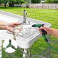 thumbnail image 5 of 42.5" Fish Cleaning Table with Dual Sink, Portable Folding Camping Table with Foldable Extension Stand, Faucet, Sprayer, Grid Rack, Hose Hook Up & Knife Groove, Outdoor Sink Station for Picnic, 5 of 16