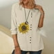 thumbnail image 2 of Blusa de manga larga con estampado de cuello redondo informal para mujer a la moda, Tops con botones de otoño Fridja  bvmnju409, 2 of 8