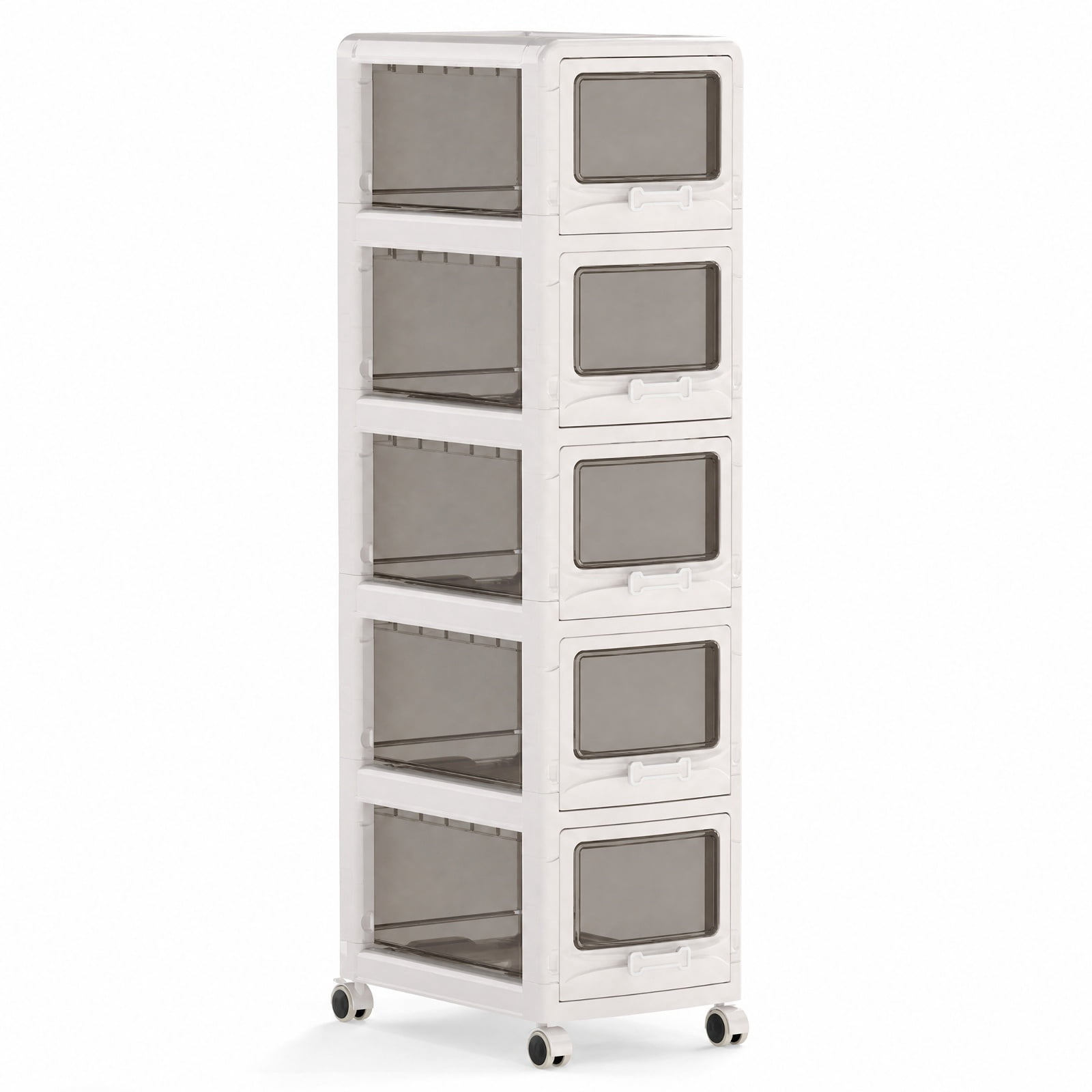 Furnibear 5-Tier Plastic Drawer Storage Organizer Rolling Cart with 3/4/5 Drawers and Lockable Wheels for Home Office Filing Document Letter, White