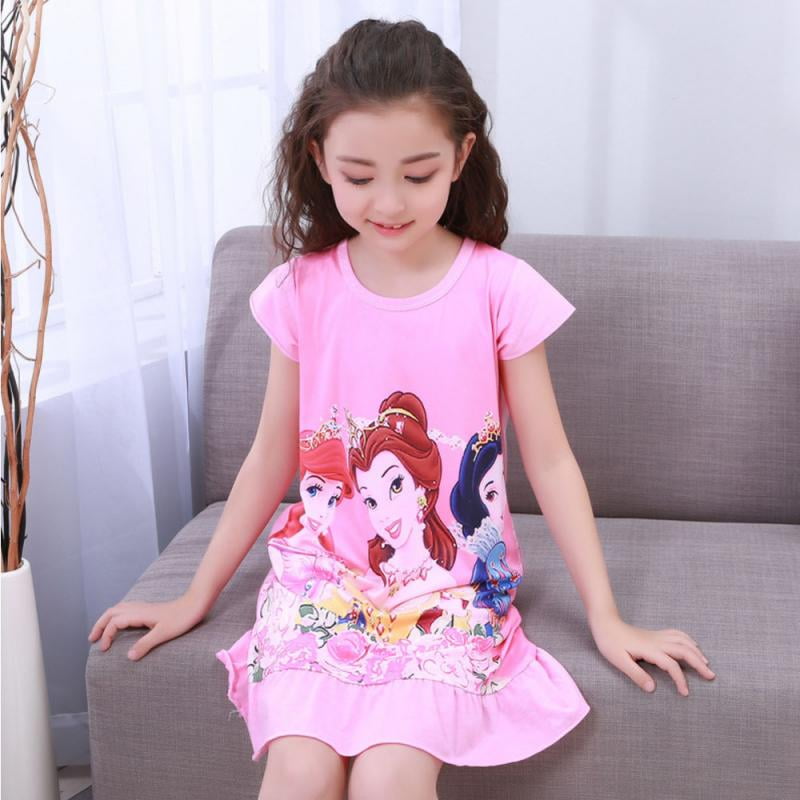Girls Princess Pajama Toddler Nightgown Cartoon Dog Sleepwear Kids Short Sleeve Nightshirt Nightdress Rose 