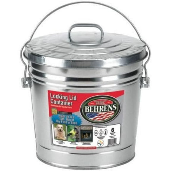 Behrens 6 Gallon Rust-Proof Steel Locking Lid Trash Can6 gal Made in USA
