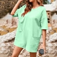 thumbnail image 3 of Lenpel Women's T Shirt Rompers Oversized Short Sleeve Back V Neck Casual Jumpsuits Loose Overall Shorts with Pockets, 3 of 6