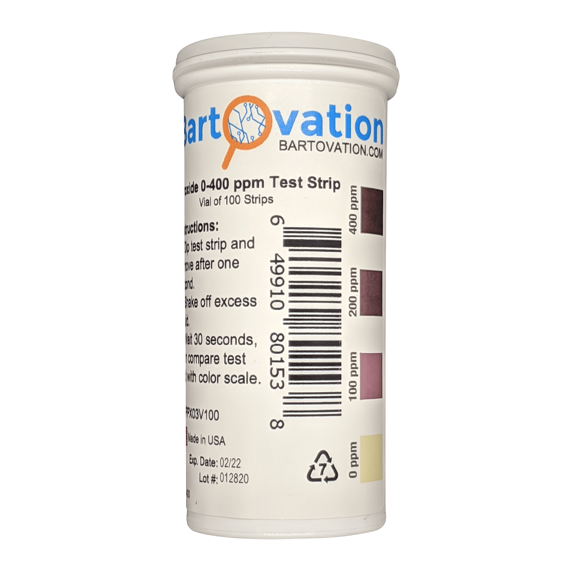 649910801262 Very High Level Hydrogen Peroxide H2O2 Test Strips 0-5000ppm Vial of 50 Strips 