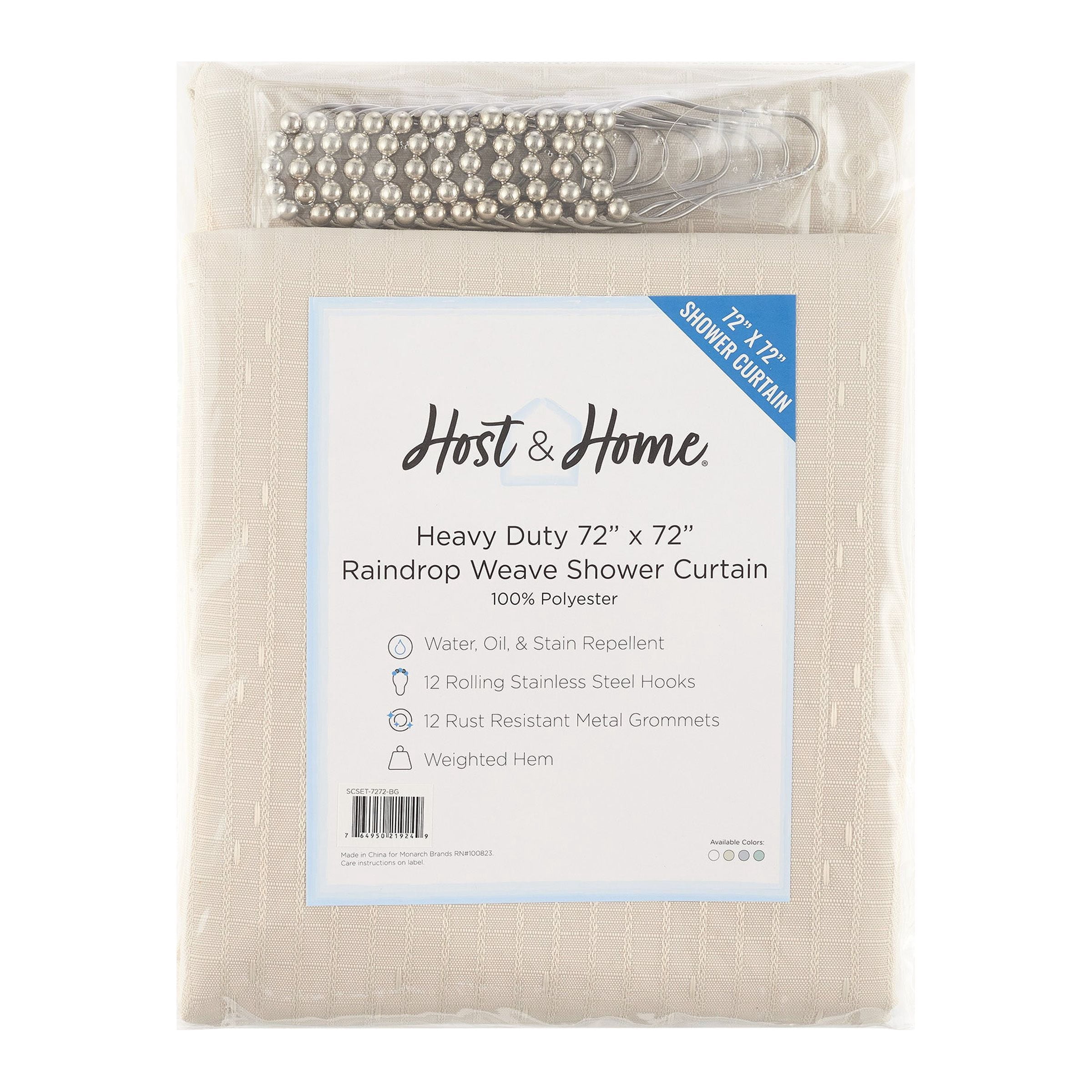 Host & Home Shower Curtain Set (Bulk Case of 12) - 72x72, Raindrop Pattern, Beige